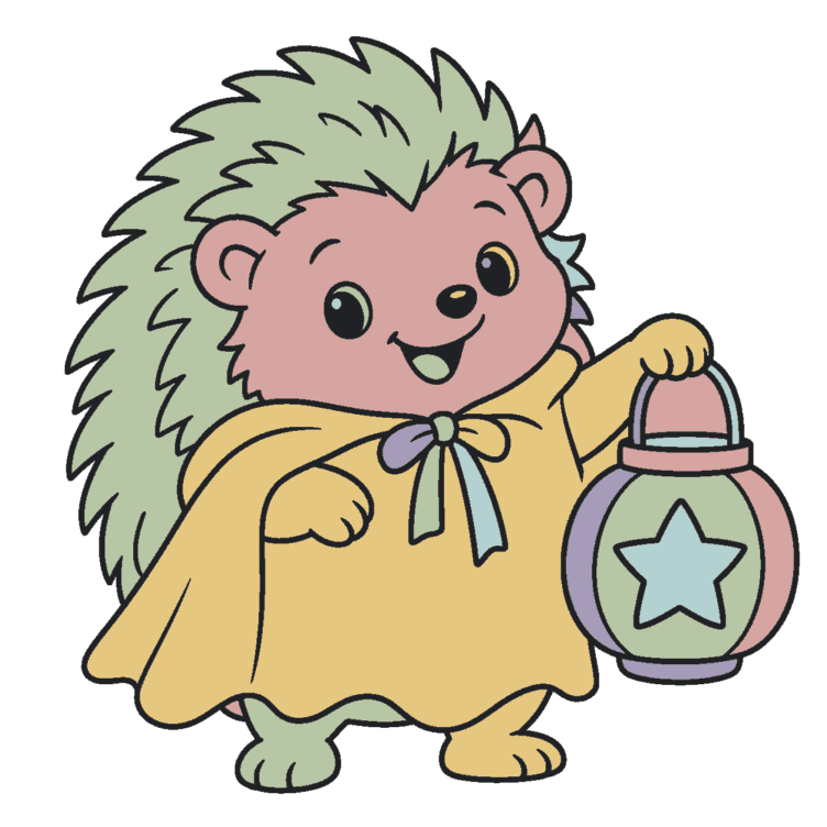 A smiling hedgehog in a ghost costume