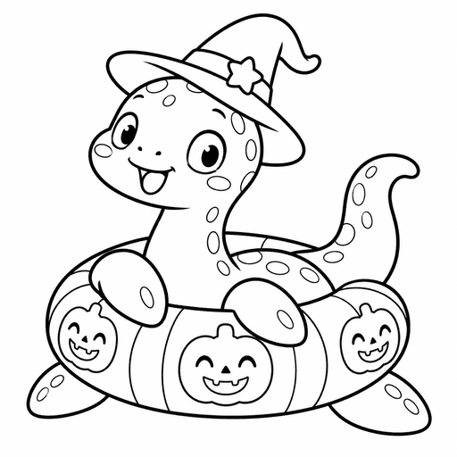 Baby Plesiosaur Witch Float coloring picture