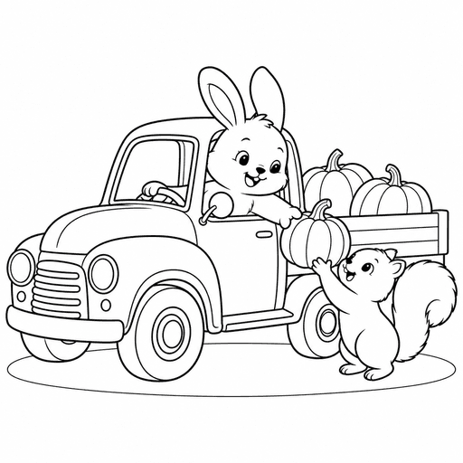Bunny Pumpkin Delivery Truck coloring picture